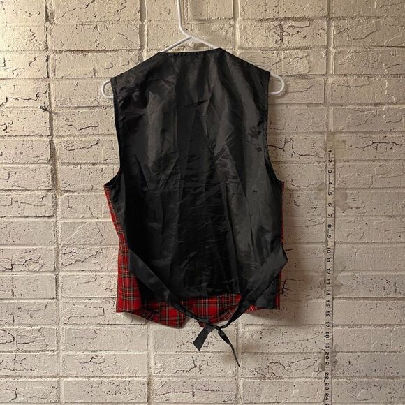 Dark Academia School Girl 90's Vintage Red Plaid Button Up Vest - Picture 5 of 8